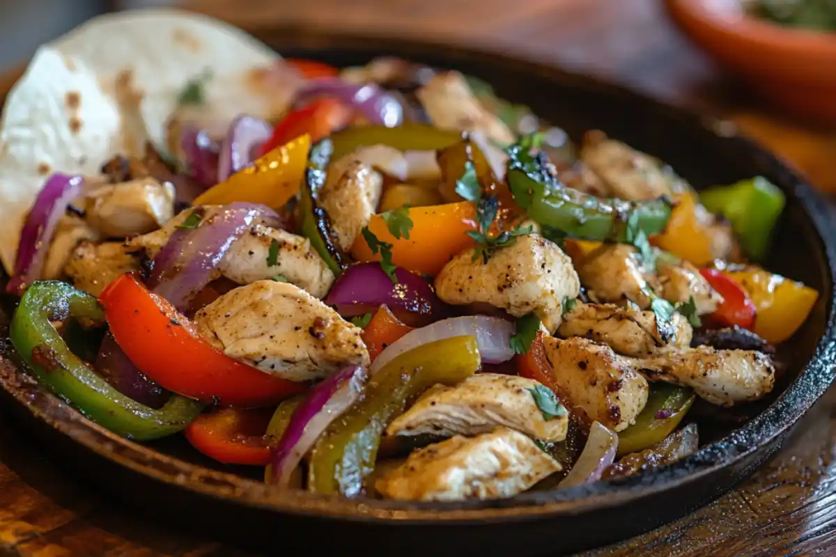 A Sizzling Plate Of Chicken Fajitas