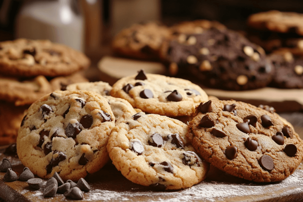 Close-up of soft and chewy cookie textures with milk.