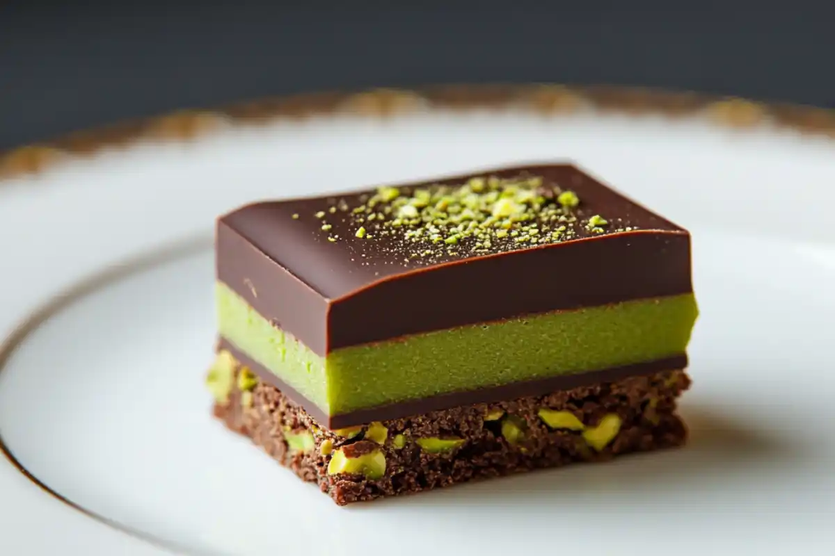 Luxury chocolate bar with pistachios and edible gold flakes.