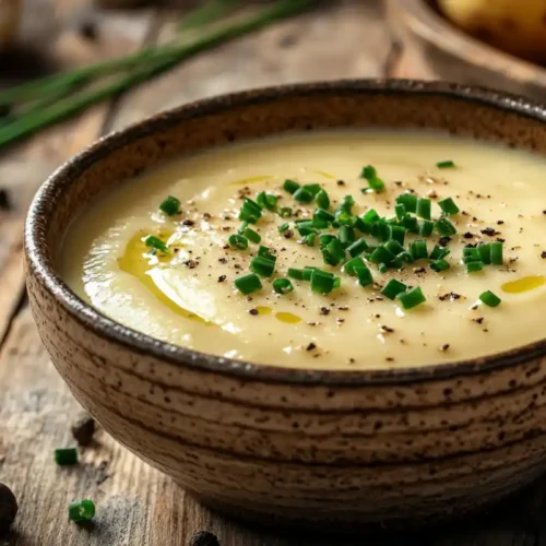 Creamy 4 Ingredient Potato Soup served in a rustic bowl