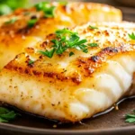 Pan-seared halibut cheeks with fresh herbs and lemon.