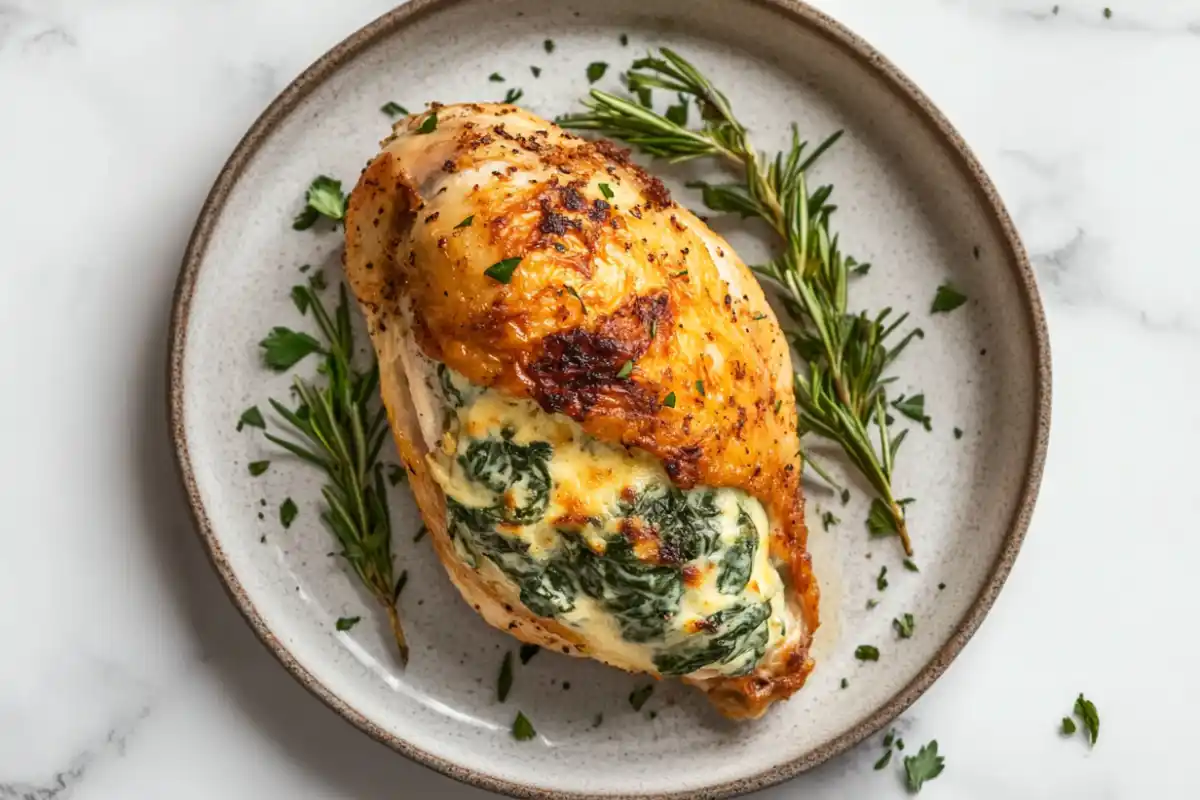 Juicy stuffed chicken breast with creamy spinach filling