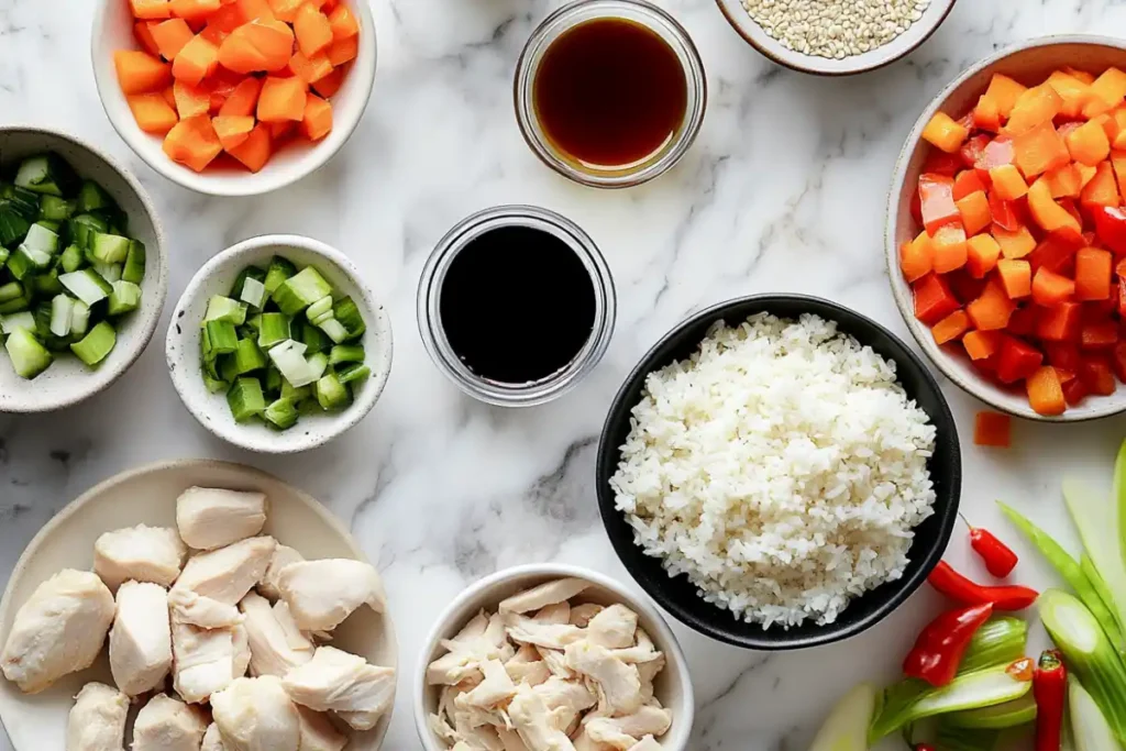 Ingredients for chicken fried rice recipe