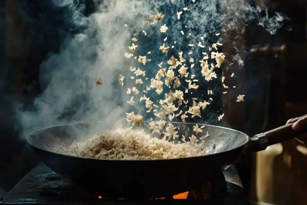 Home cook using a carbon steel wok with high heat