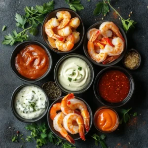 Variety of shrimp sauces served with different shrimp dishes