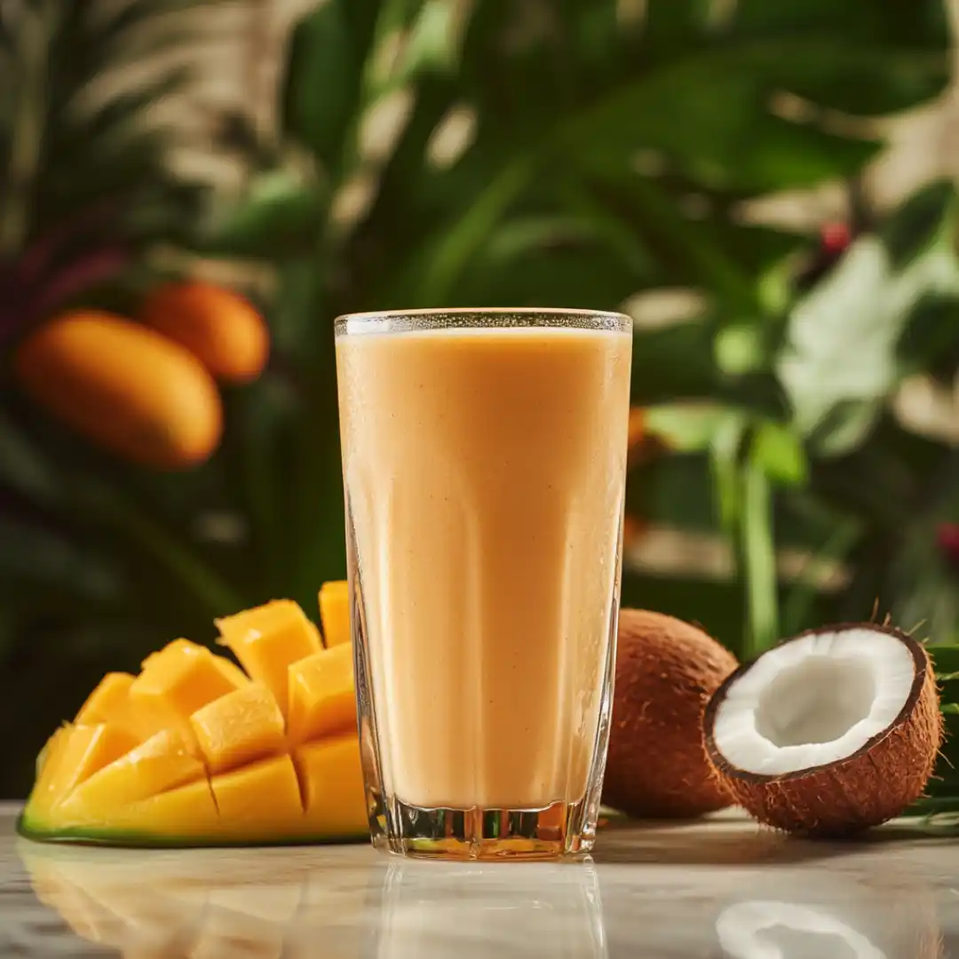 Tropical mango smoothie with fresh fruits