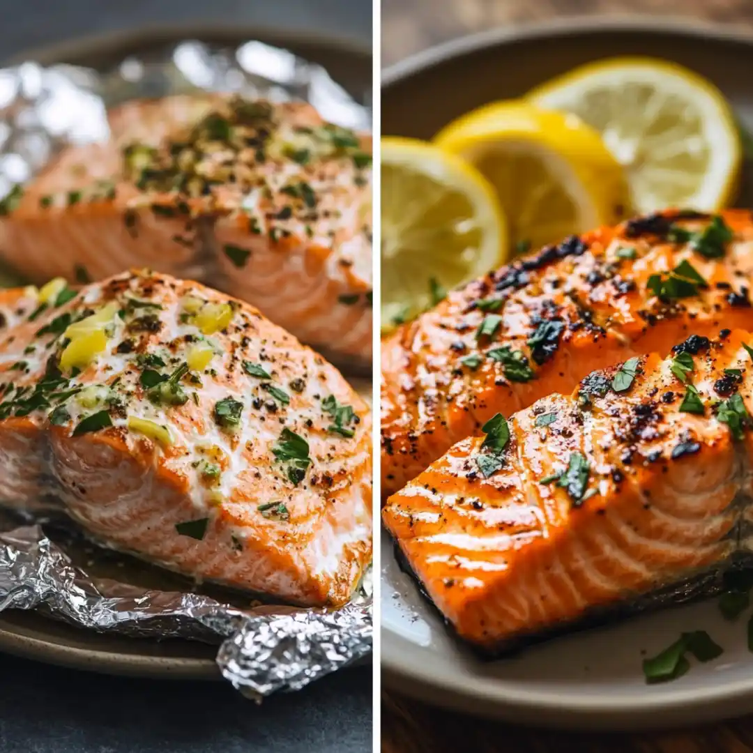 Salmon in foil vs no foil side by side comparison