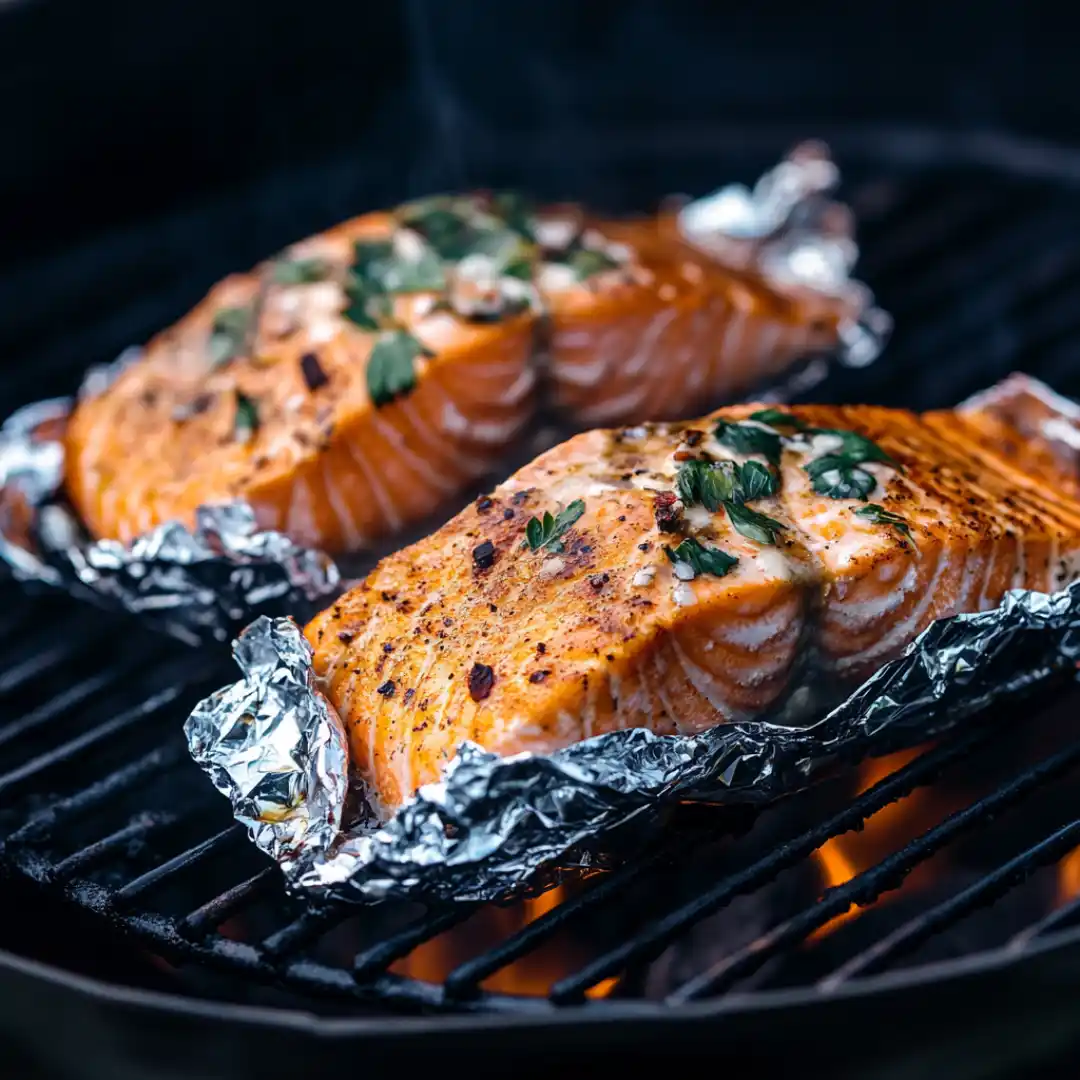 Grilling salmon directly and in foil on BBQ grill