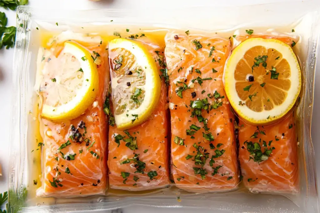 Marinating salmon fillets in a ziplock bag