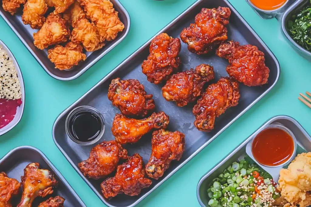 Different Korean fried chicken sauce flavors
