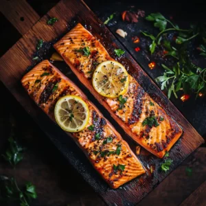 Grilled salmon with herbs and seasoning