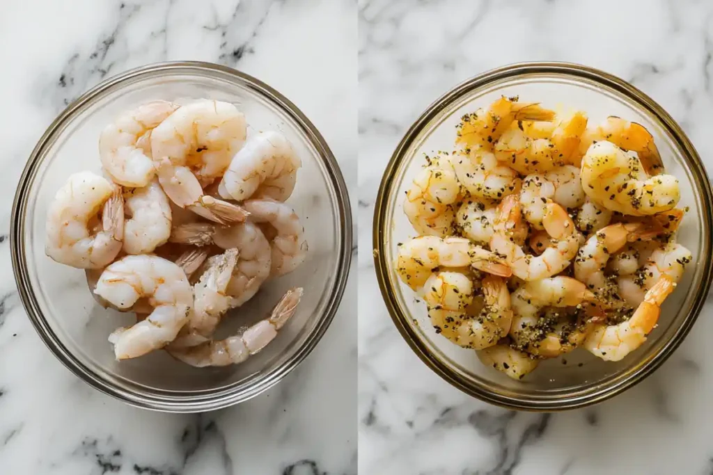 Marinated vs non-marinated shrimp in bowls