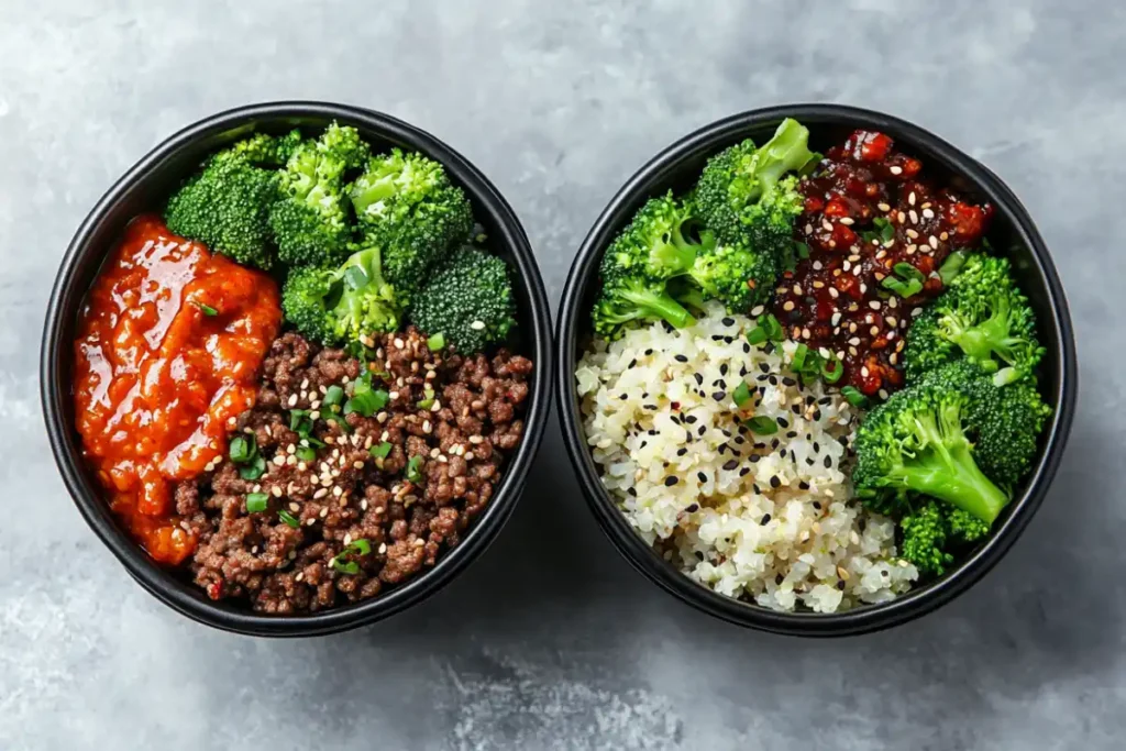 Spicy and low carb Korean Ground Beef Bowl variations