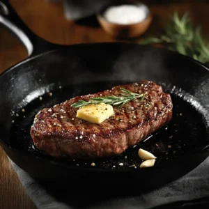 Grilled steak topped with melting compound butter